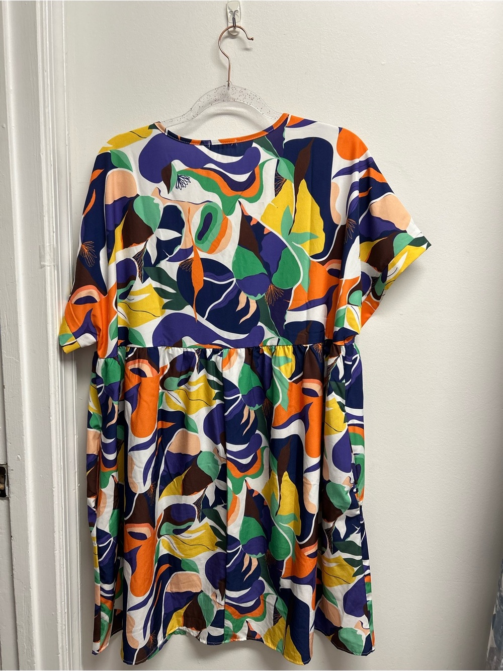Abstract Multi-Color V-Neck Mini Dress - Picture 2 of 7